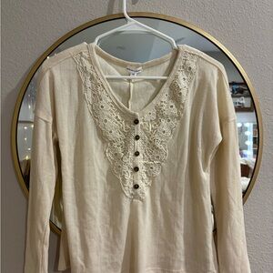 Chic Beige Lace-Accented Women's Blouse